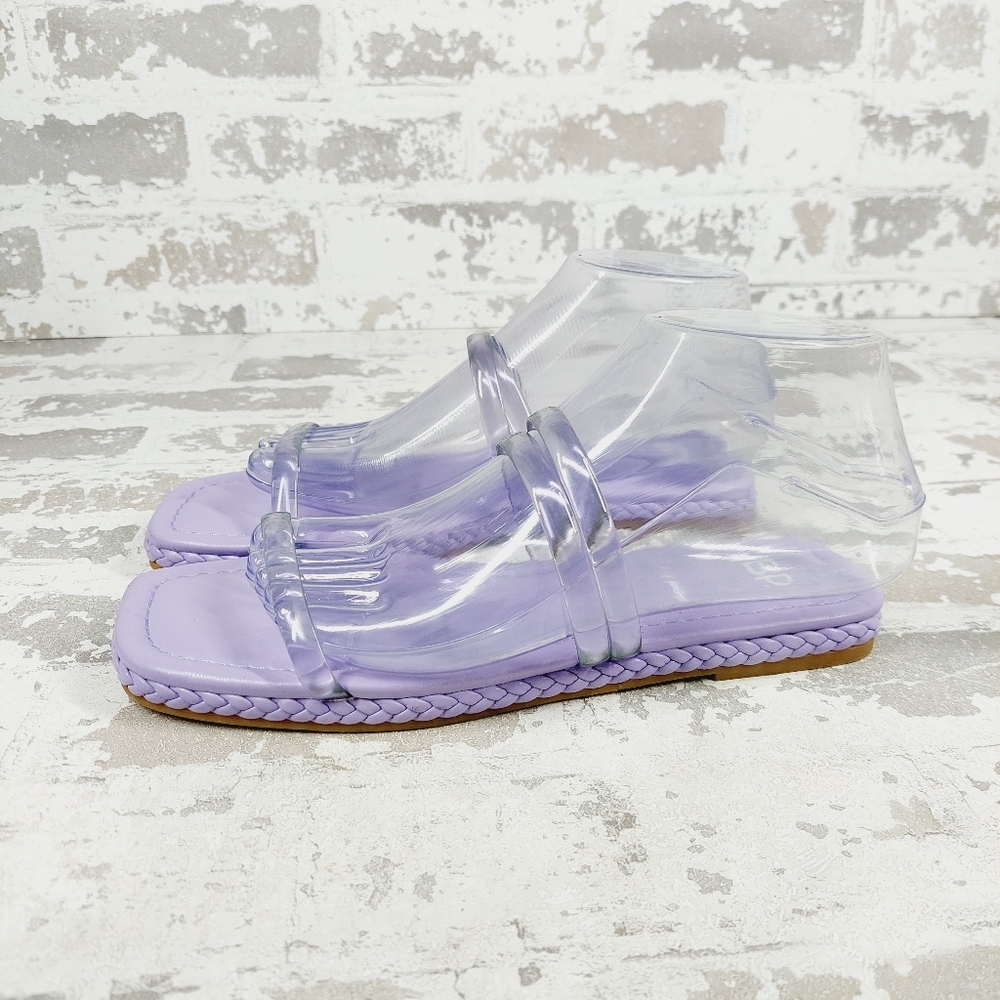 New BP Viola Purple Square Toe Braided Flat Slide Sandals O357